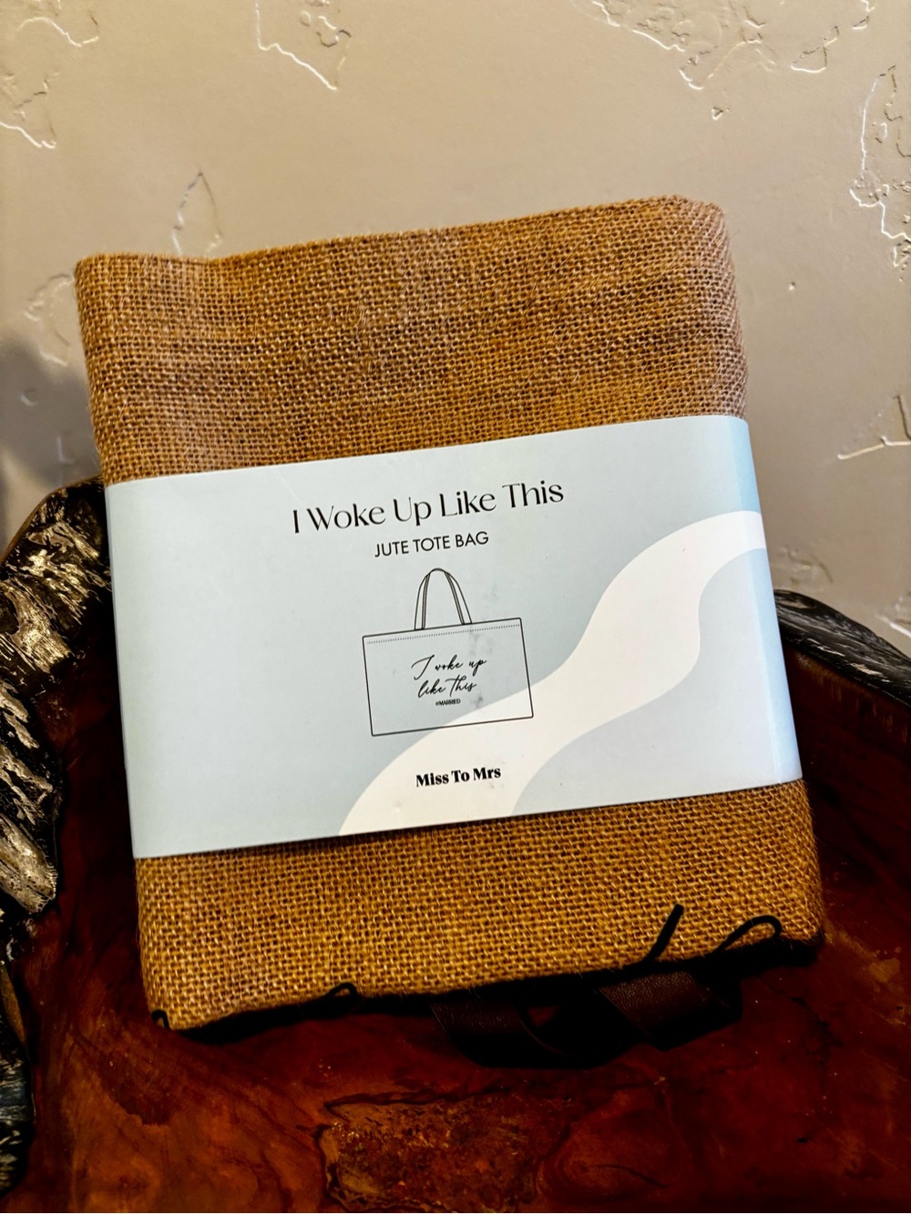 Bridal Jute Canvas Tote Bag with 'I Woke Up Like This' Print - Natural